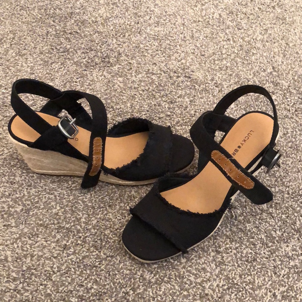 Lucky Brand Black Wedge Sandals